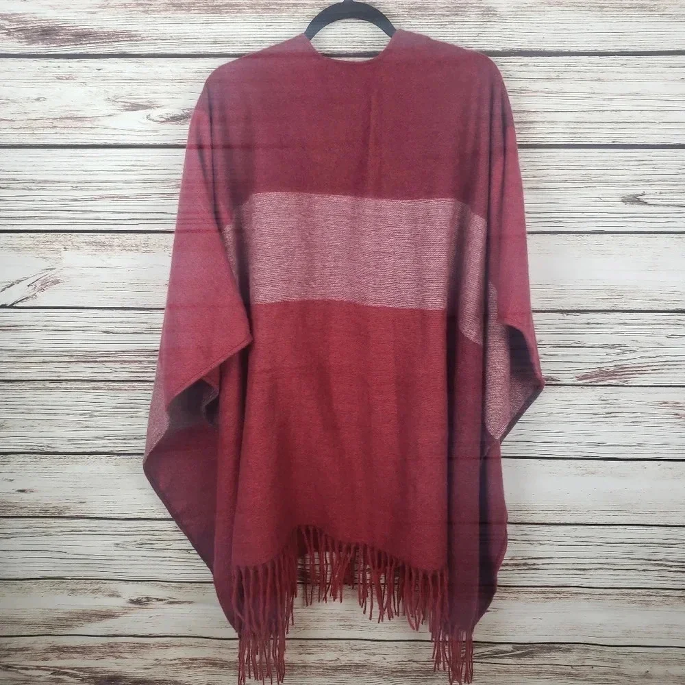 Woolrich Red Fringed Poncho Wrap Cape